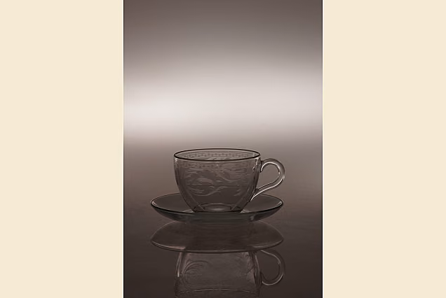 Filiżanki do cappuccino ze spodkiem-Trawione w szkle