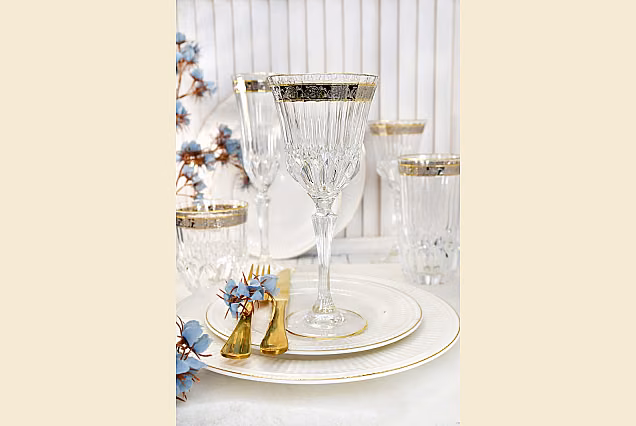 Piekne kieliszki do wody 280ml z platynowym zdobieniem Sofia Crystal-SCB