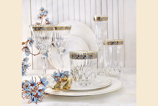 Piekne kieliszki do wody 280ml z platynowym zdobieniem Sofia Crystal-SCB