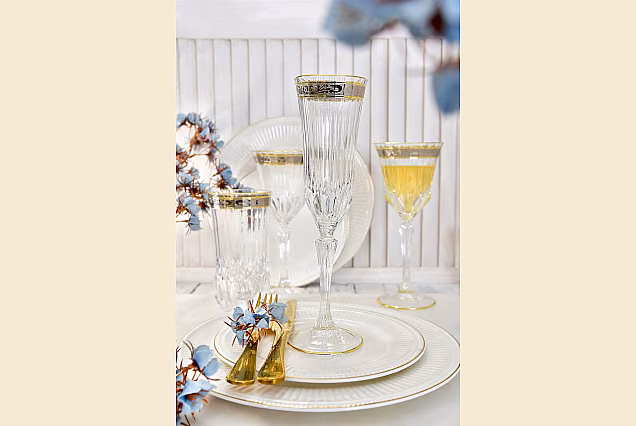 Eleganckie kieliszki do szampana 180ml zdobione Palermo Crystal -PCA